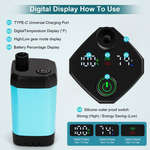 ALIESTFDNO Portable Shower for Camping with 20L / 5.28 Gallons Foldable Bucket, 7800mAh Rechargeable Shower Pump, Outdoor Shower Kit with Digital Display for Hiking, Travel, Car, Pet