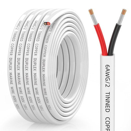 CONEPY 6 Gauge Marine Wire - Waterproof 6/2 Duplex Tinned Copper Cable for Boat, RV, Solar | 15FT