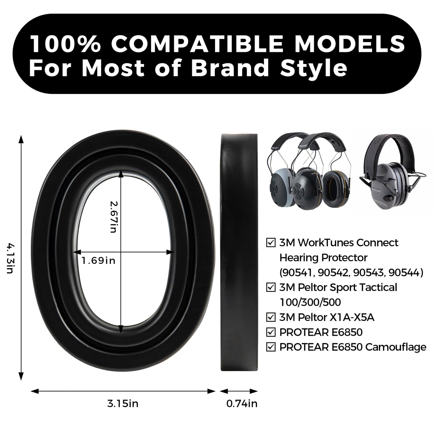 Soft Gel Ear Pads for 3M WorkTunes Series,Compatible with Peltor Sport RangeGuard TAC100 300 500 Shooting Range Earmuffs,Gel Ear Cushion,Hearing Protection Replacement Gel Ear Cups