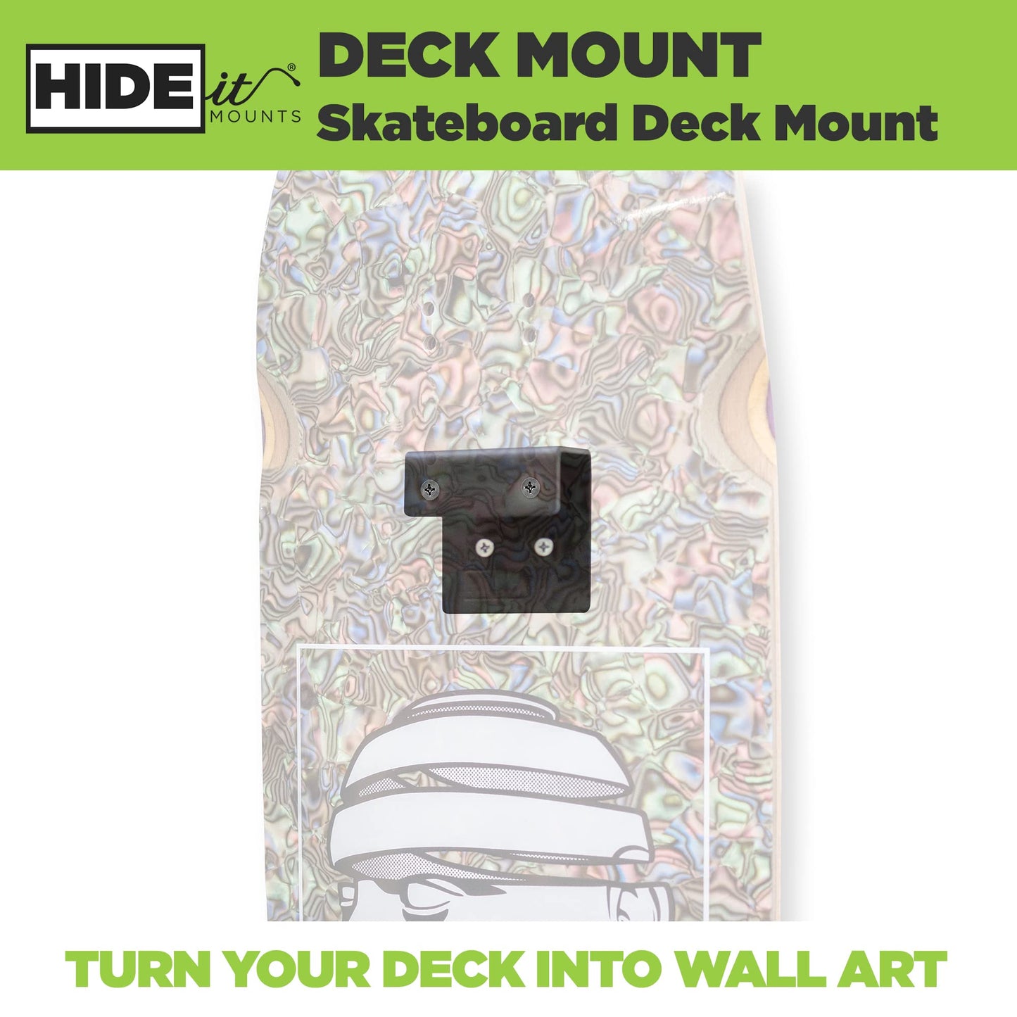 HIDEit Mounts Deck Mount - Steel Skateboard Deck Display Wall Mount - Skateboard Wall Hanger for Skate Decks - Skate Deck Wall Mount to Display Skateboard Decks - Patent Pending