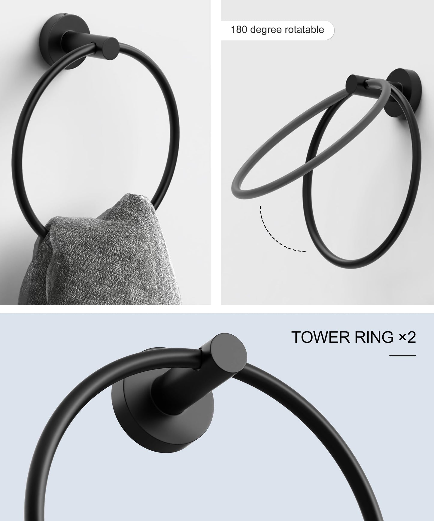 HOMEMYSTIQUE 12 Pcs Matte Black Bathroom Accessories Set, SUS304 Stainless Steel Bathroom Hardware Set, Bath Towel Bar Set, Toilet Paper Holders, Towel Rings Racks, Robe Towel Hooks