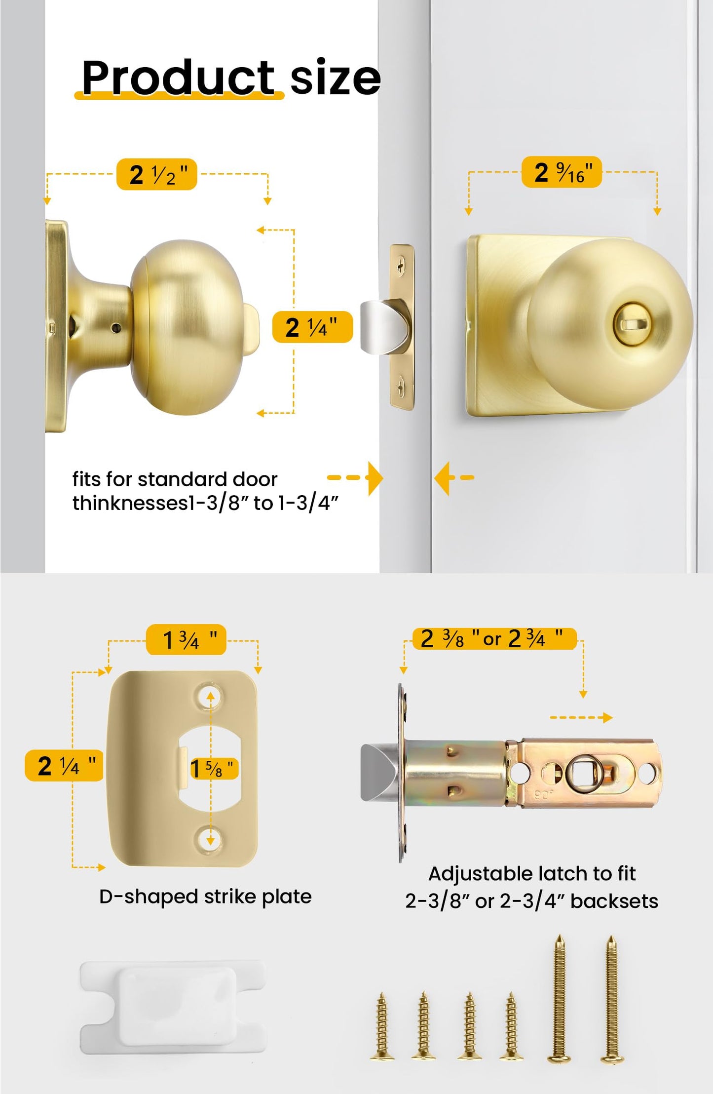 goldenwarm Gold Interior Door Knobs, Brushed Gold Privacy Door Knobs for Bedroom Bathroom, Interior Door knob, Brushed Brass Doorknobs(8 Pack)