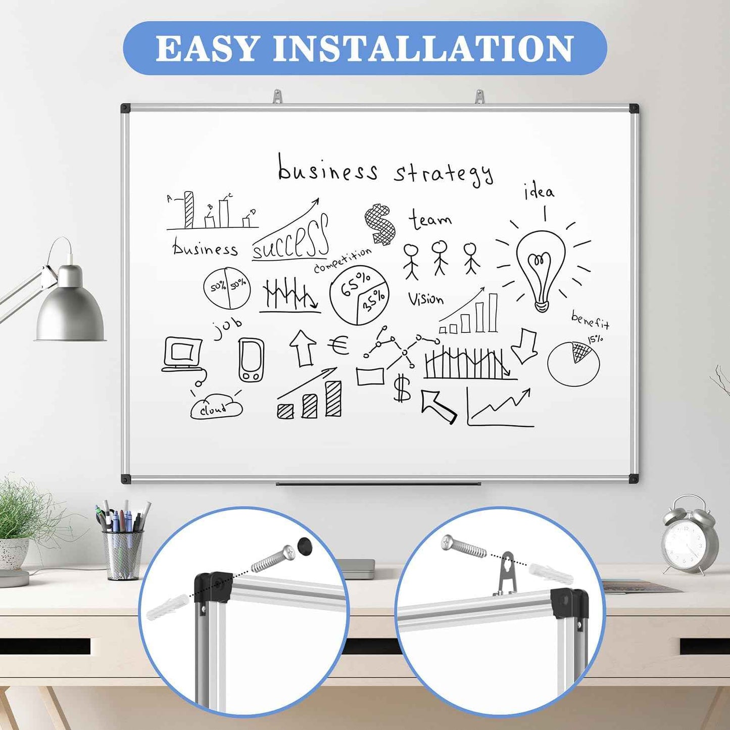 Magnetic Dry Erase Whiteboard 36 x 24 Inch - Small White Board, Silver Aluminum Frame Wall-Mounted, Magnetic Eraser, 2 Pens, Detachable Marker Tray, 6 Magnets for Office, School
