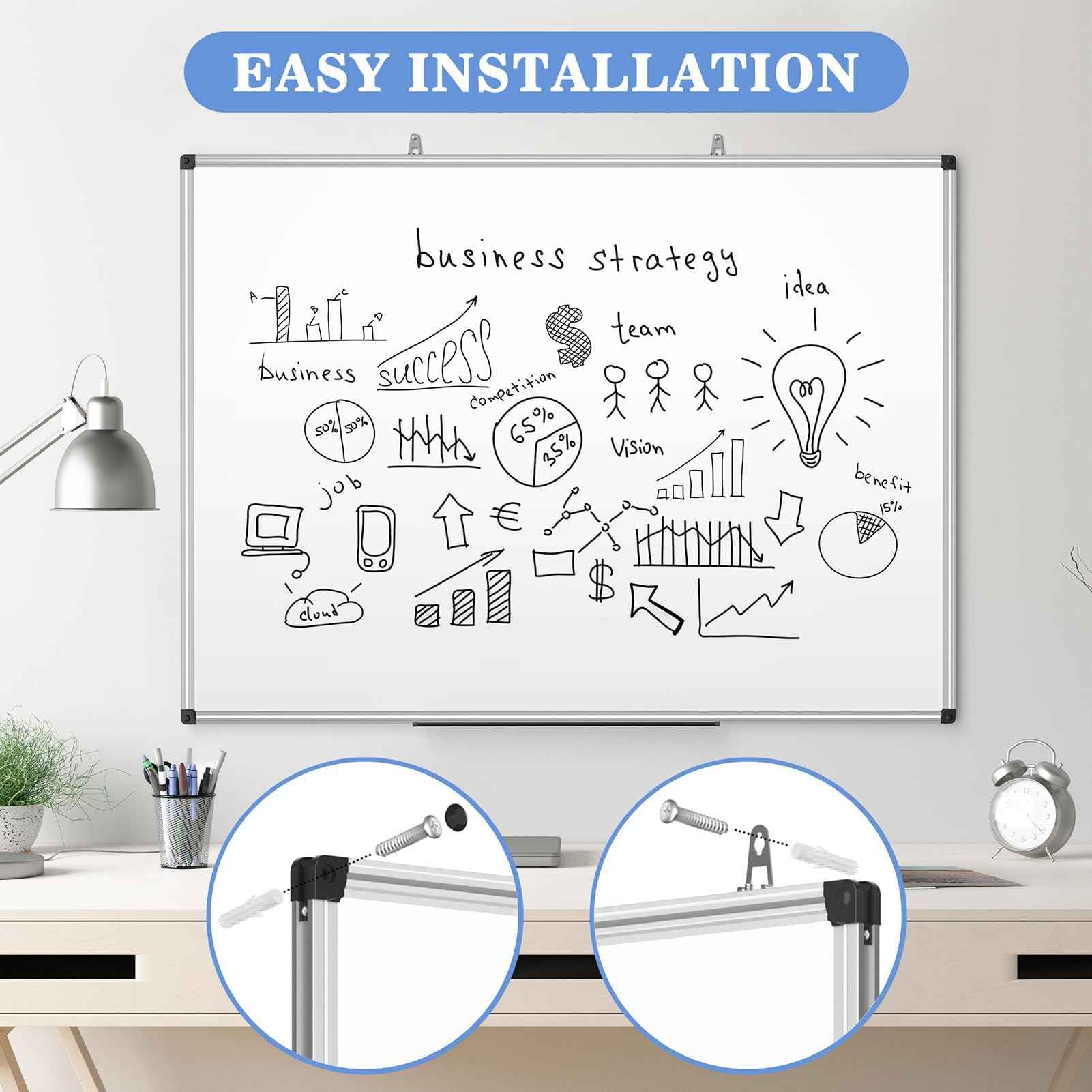 Magnetic Dry Erase Whiteboard 36 x 24 Inch - Small White Board, Silver Aluminum Frame Wall-Mounted, Magnetic Eraser, 2 Pens, Detachable Marker Tray, 6 Magnets for Office, School