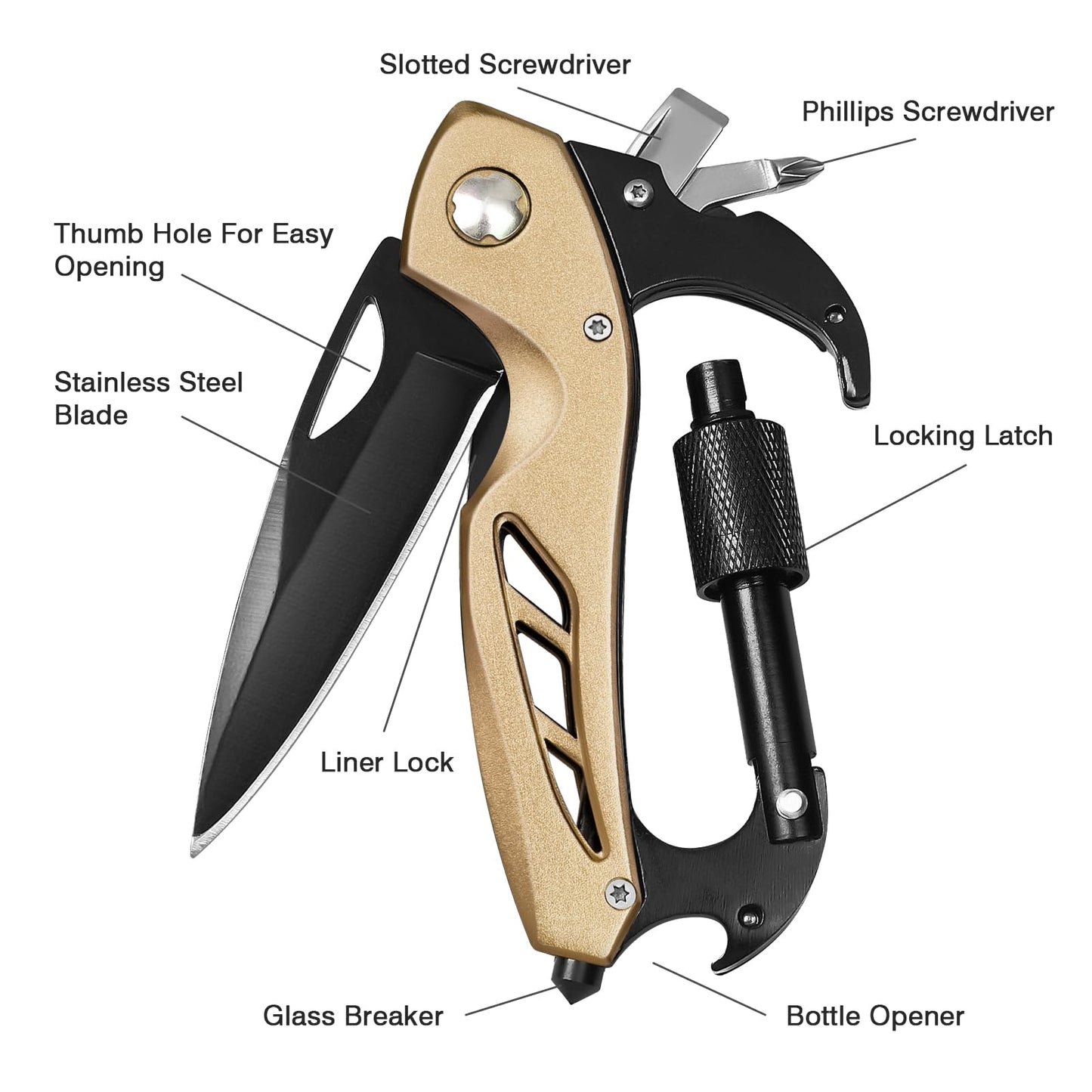FUNBRO Multitool knife, Gift for Men (Gold)