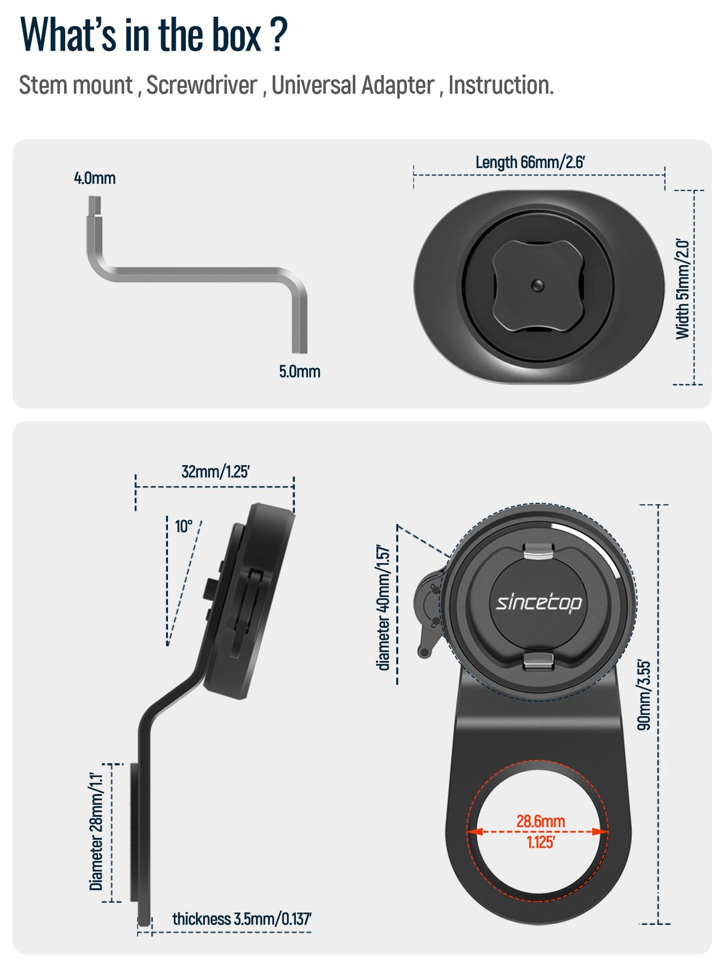 sincetop Bike Phone Mount,Mountain Bicycle Stem Phone Holder-Aluminum Handlebar Mini Phone Clip,Gravel/MTB/Road EBike Cycling Cell Phone Clamp,Quick Release Attach/Detach-Black【Series C-1st Gen】