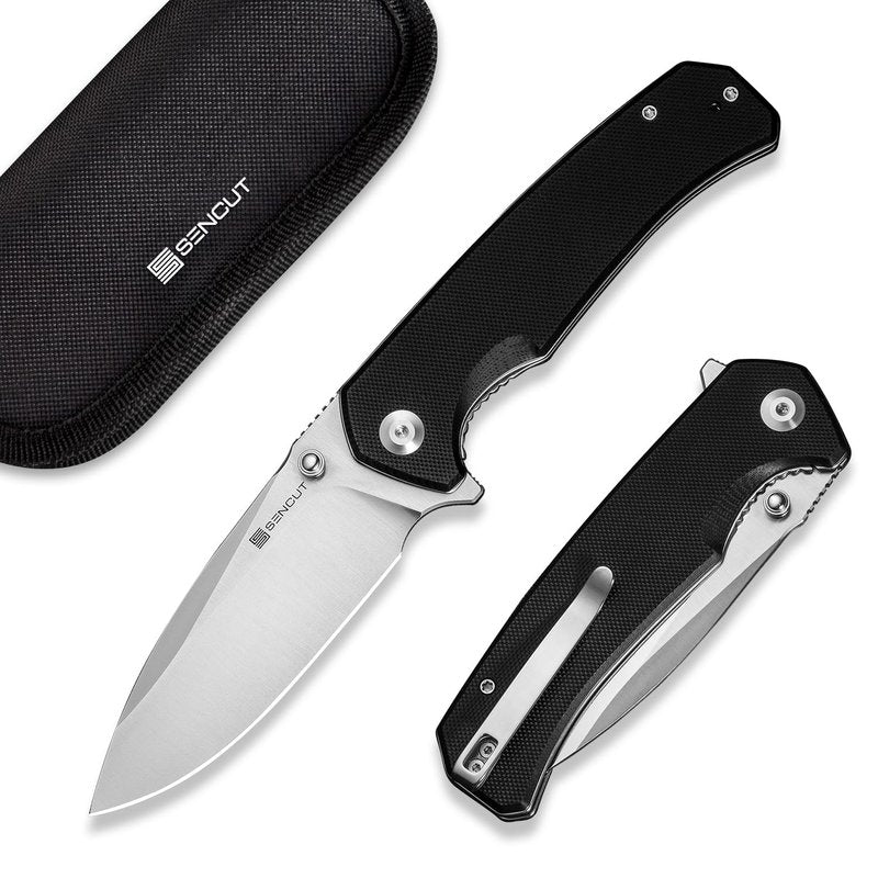 SENCUT Skarnax Pocket Knife for Men, Folding Knife with 3.79" 9Cr18MoV Blade & G10 Handle, Lightweight Everyday Carry, Camping, Hunting, Outdoor (Black)
