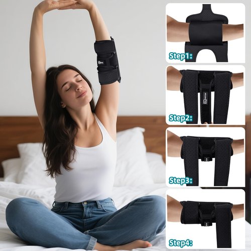 DR. GINTOP Elbow Brace for Ulnar Nerve Entrapment, Adjustable Elbow Splint w/ 4 Removable Metal Support for Cubital Tunnel, Tendonitis, Golfer's Tennis Elbow, Bursitis, Sprain, Strain, Arthritis Right
