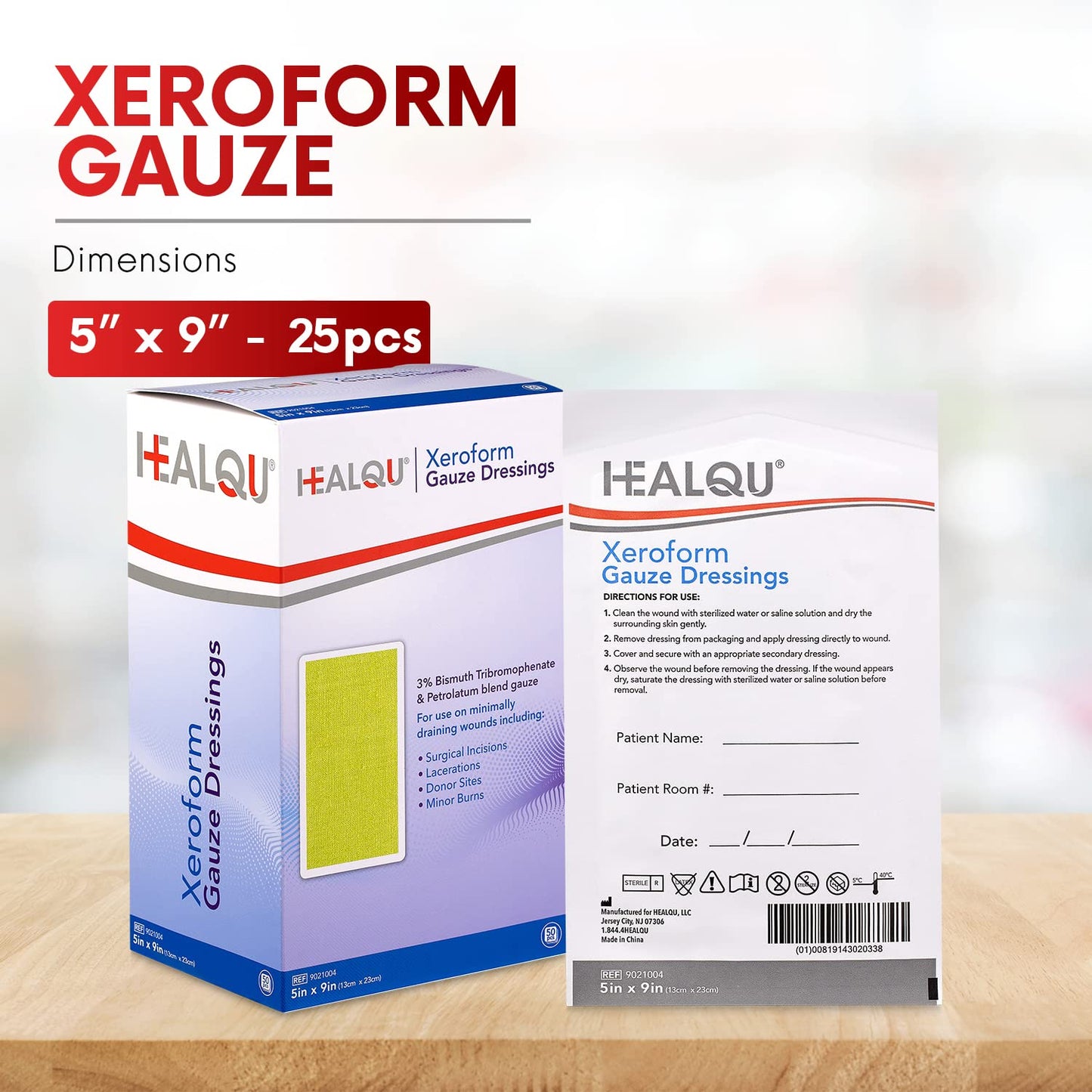 HEALQU Xeroform Petrolatum Dressing 5x9 - Box of 25 Non-Adherent Gauze Pad for Low Exudating Wounds - Fine Mesh Gauze Patch Sterile for Wound Care Lacerations, Burns & Skin Grafts