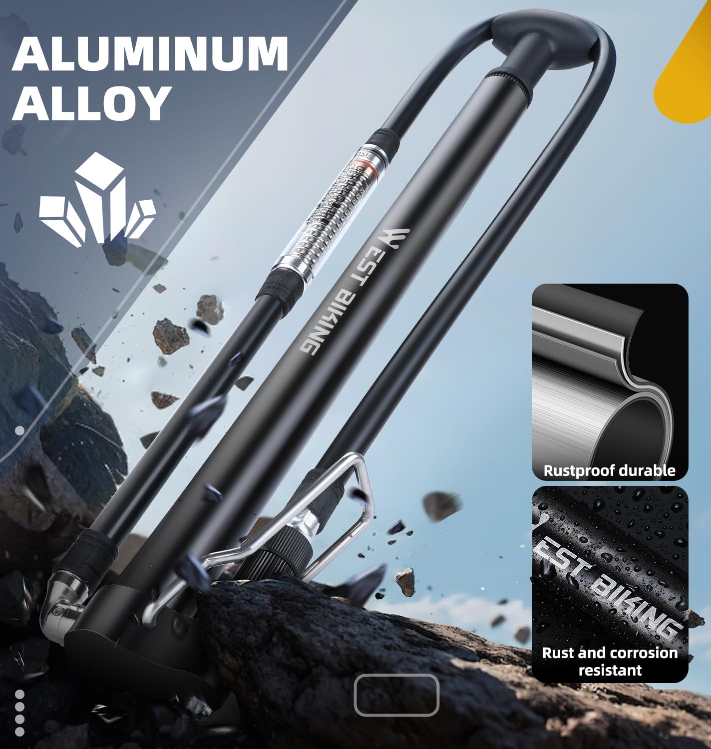 Skiennix Mini Bike Pump - Portable Aluminum Alloy 160PSI Bicycle Pump for Presta & Schrader Valves | Lightweight Design
