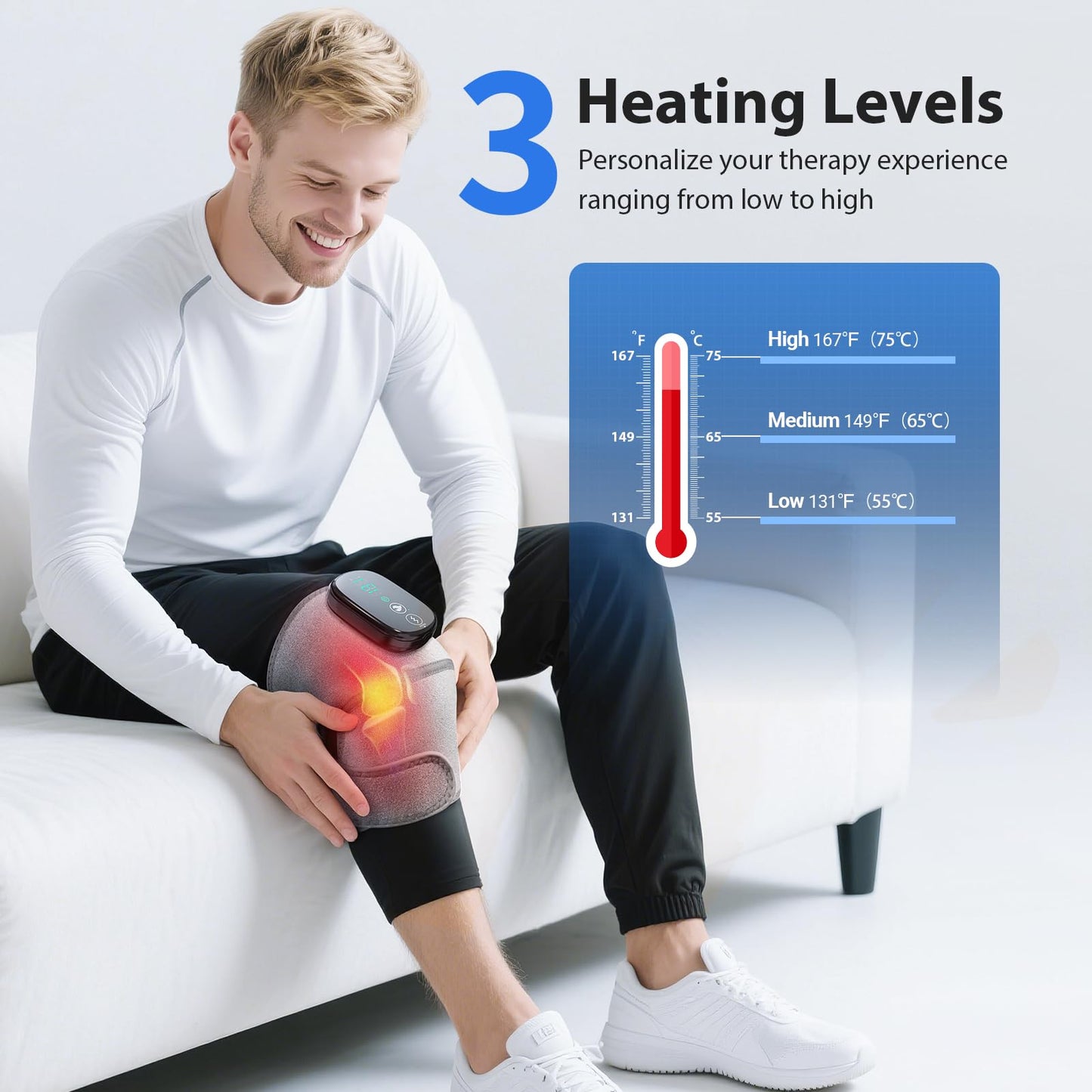 Heated Knee Massager, Foot Massager with Heat, Shoulder Massagers with Heat, Knees Warmers Wrap, 3-in-1 Vibration Heating Pad for Knee, Shoulder, and Elbow, Adjustable Size (Grey)