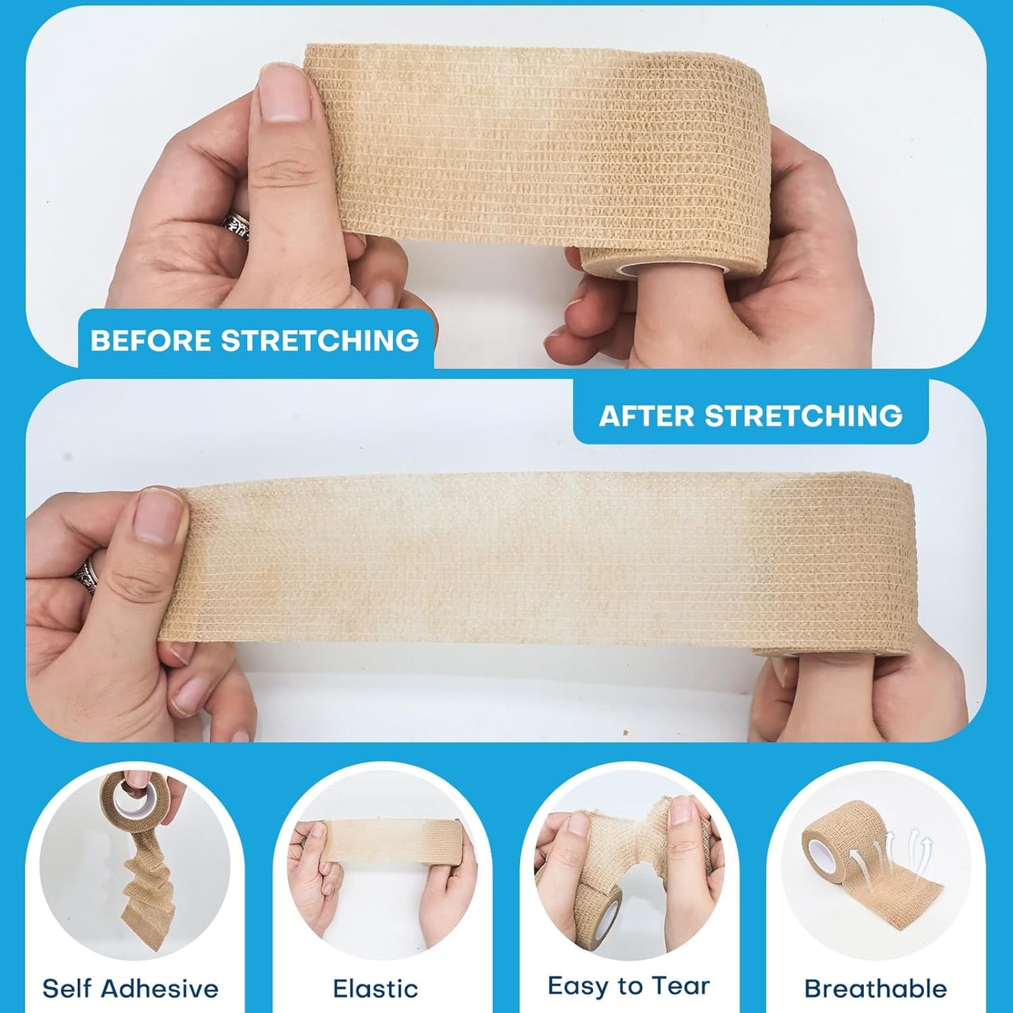Skiennix Self-Adhesive Bandage Wrap - 2 Inch x 5 Yards, 6 Pack Skin Color Athletic Tape for First Aid & Injury Support