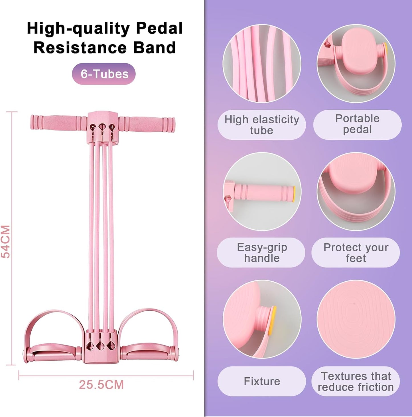Pedal Resistance Band - Upgrade 6-Tube Detachable Yoga Bands for Full Body Stretching & Shaping