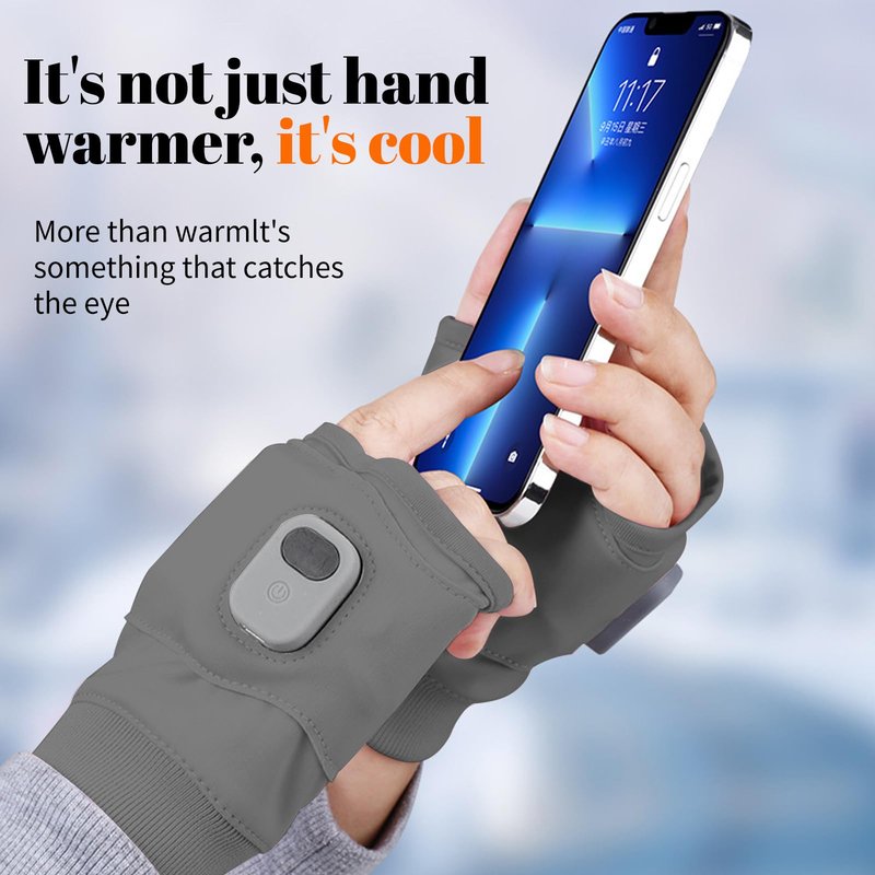 Portable Heating Fingerless Gloves with Digital Display, Rechargeable Heated Thermostatic Gloves for Outdoor, Cycling, (Grey)
