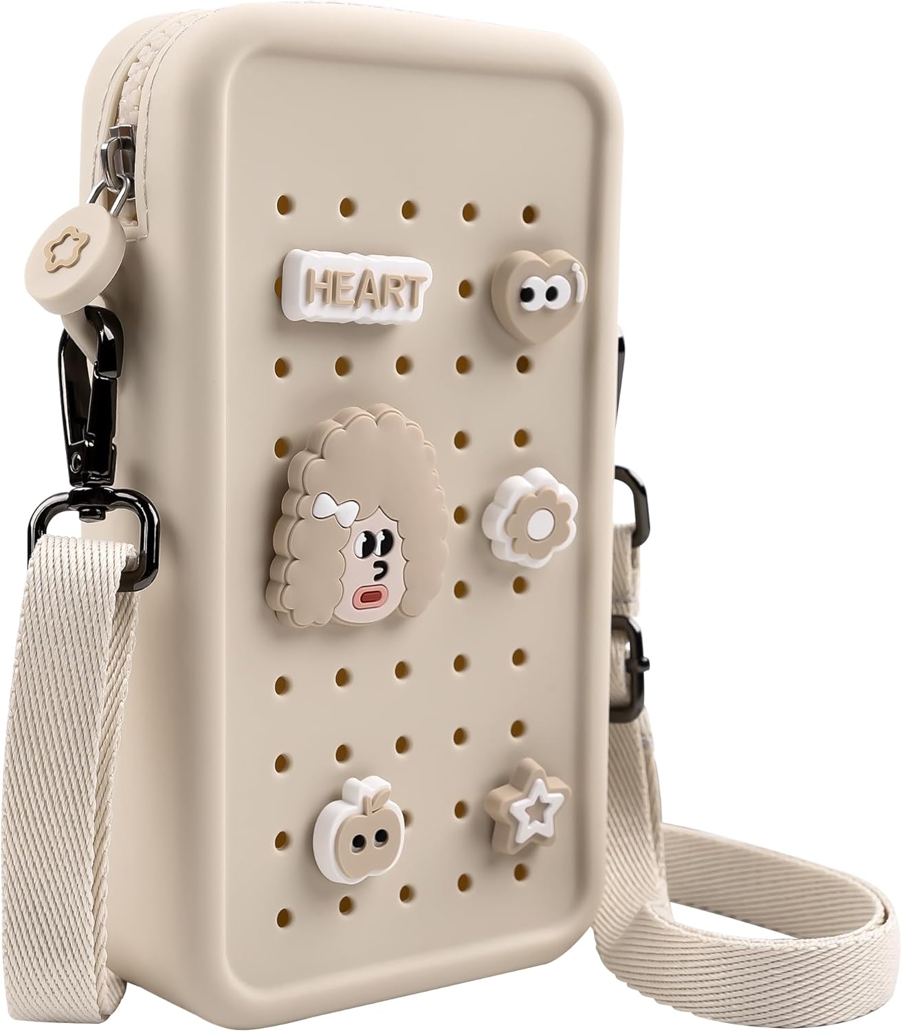 Skiennix Silicone Crossbody Bag - DIY Charm Compatible, Waterproof & Lightweight Phone Purse | Beige
