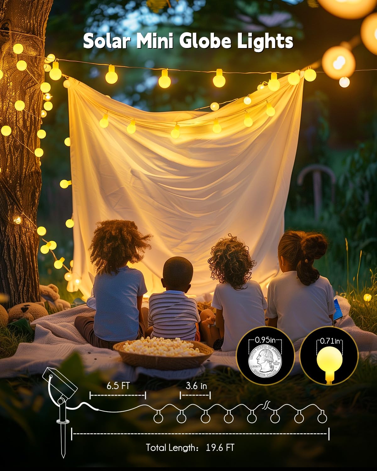 Brightown Solar String Lights Outdoor Waterproof, 19.6Ft 60 LED Globe Solar Patio Lights, 8 Modes Balcony Lights for Yard Patio Tree Canopy Party Camping Balcony Decor(Warm White)