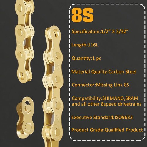 VERKSTAD Bike Chain 6/7/8 Speed Chain 1/2" x 3/32" 116 Links for Road Mountain Bike