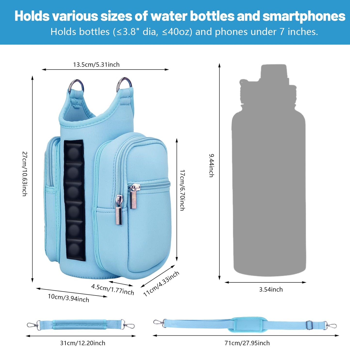 Magnetic Gym Bags for Men & Women with Adjustable Strap, Small Magnet Bag Company Water Bottle Holder with Phone Pocket for Travel, Work, Sports, Blue
