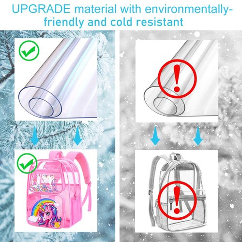 FTJCF 3Pcs Pink Clear Backpack for Girls, kids Transparent Bookbag, Heavy Duty PVC See Through Backpack Set(Pink Unicorn)