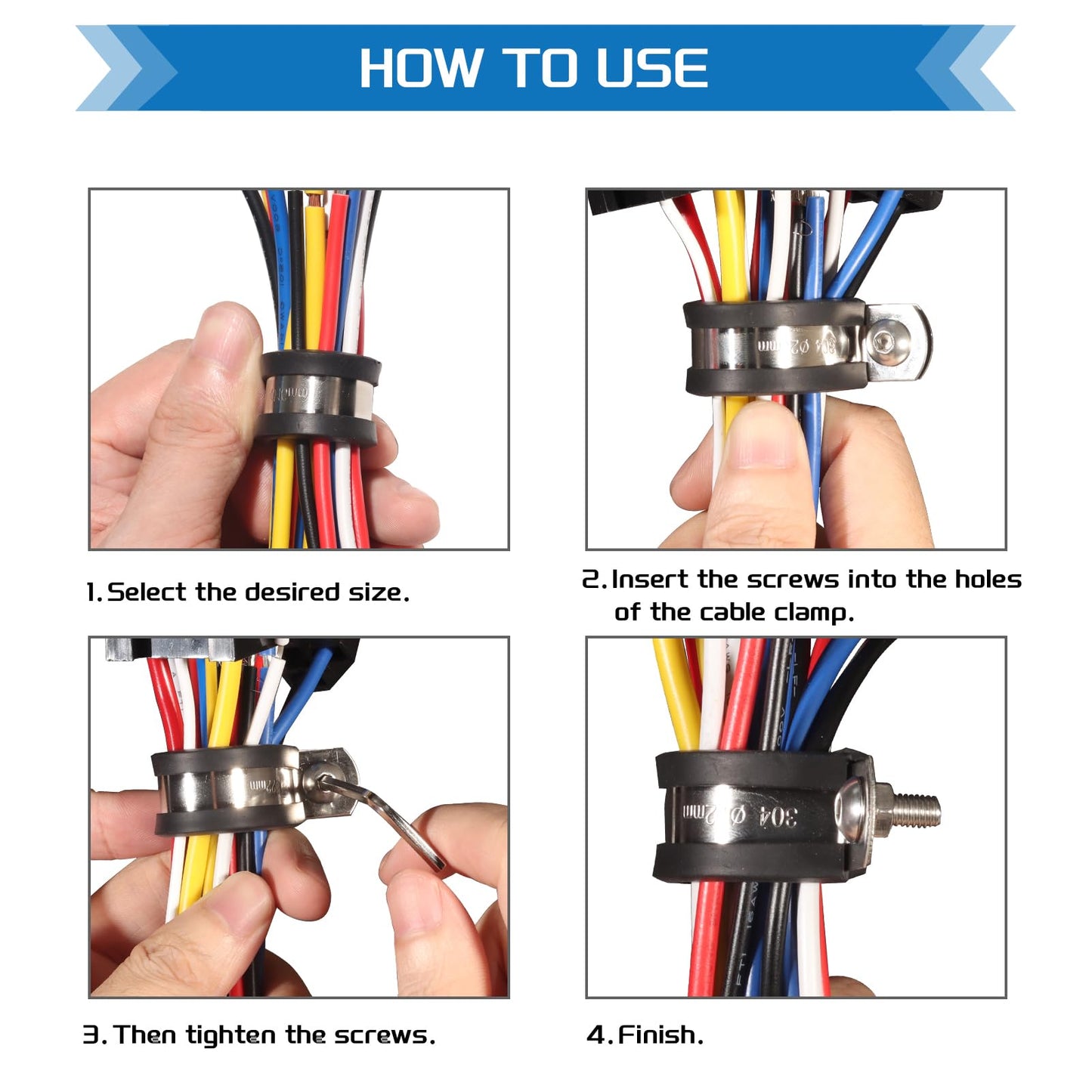 JTAREA 7Sizes 304 Stainless Steel Cable Clamps Assortment Kit 1/4" 5/16" 3/8" 1/2" 5/8" 3/4" 1" Cushion Cable Clamp Rubber Coated Wire Clip Pipe Clamp
