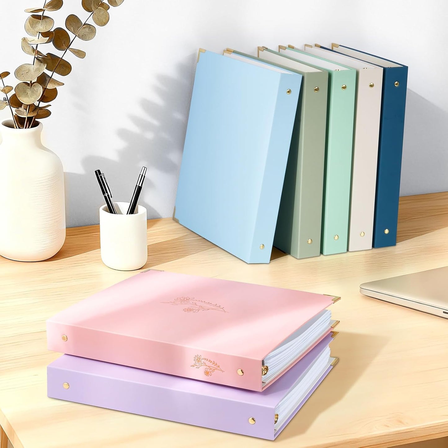 Sooez 1-Inch Three Ring Binder - Cute Design with Gold Foil & Metal Corners | Fits 8.5" x 11" Paper
