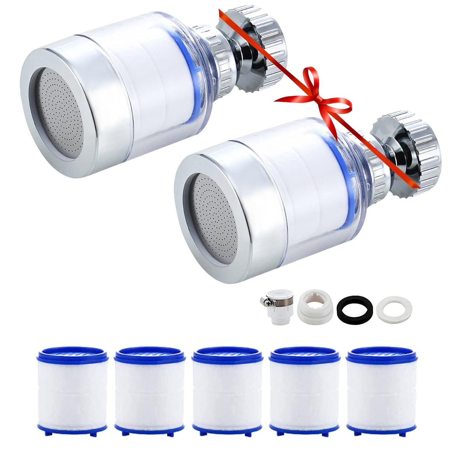 YOTAN Sink Water Filter Faucet, Sink Faucet Filter 360°Rotating, Bathroom Faucet Filter Removes Fluoride Hard Water, Faucet Purifier for Home Kitchen Sink (2 Pcs)