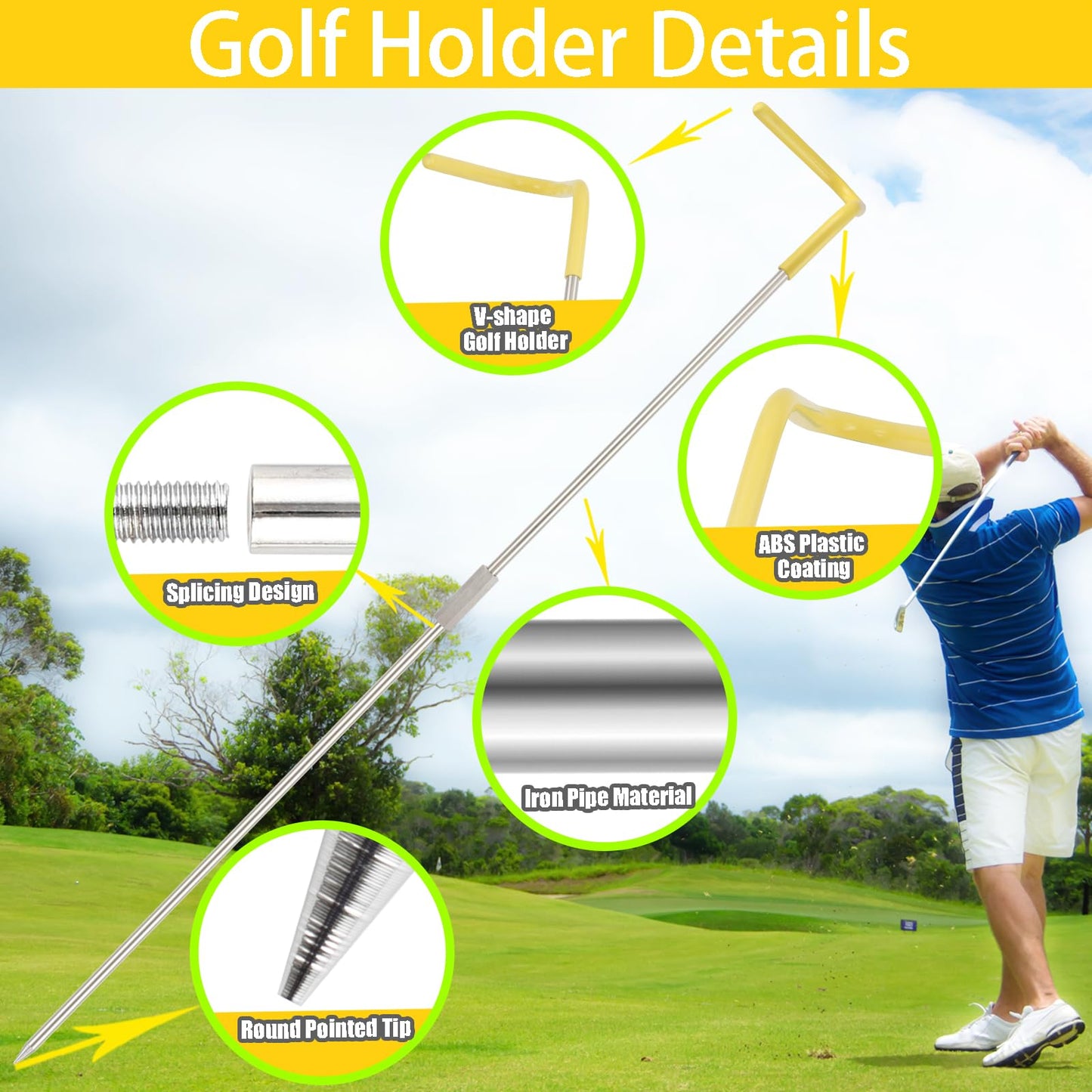 Greeily Golf Club Holder Stand, 32" V-Shaped Golf Club Stand for Putting Green Backyard Placing Clubs and Keeping Clubs Clean Made of Highly Durable Iron Material