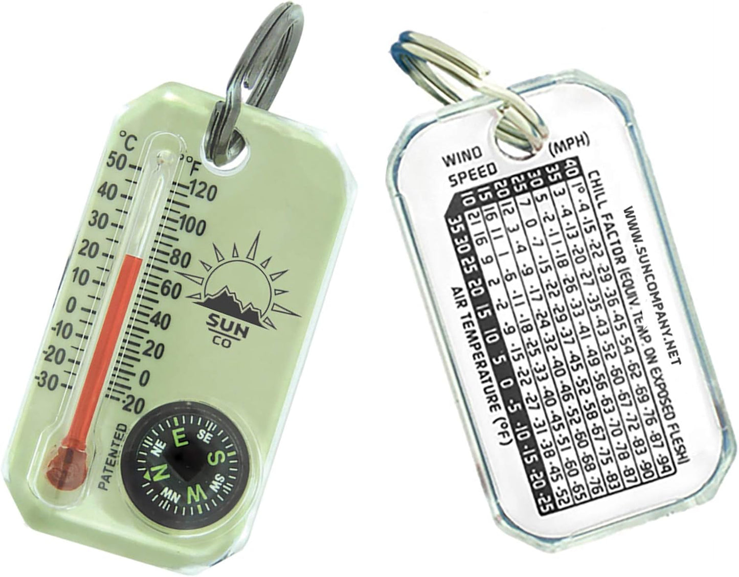 Sun Company LumaGage | Glow-in-The-Dark Zipper Pull Compass & Thermometer | Perfect for Camping & Hiking
