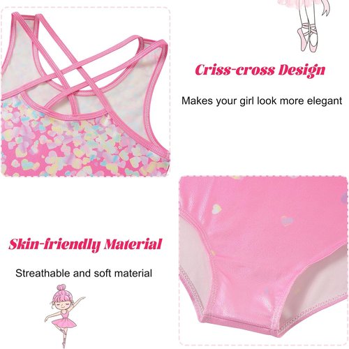 Idgreatim Gymnastics Leotards for Girls - Shiny Tumbling Unitards with Shorts | Sizes 5-10 Years