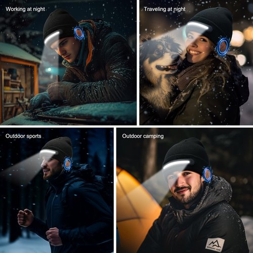 Valentines Day Gifts for Him,Bluetooth Beanie hat with Light,Skin Friendly, Warm Knit hat,Built in Speaker Microphone,Birthday Gifts for Men Him Black
