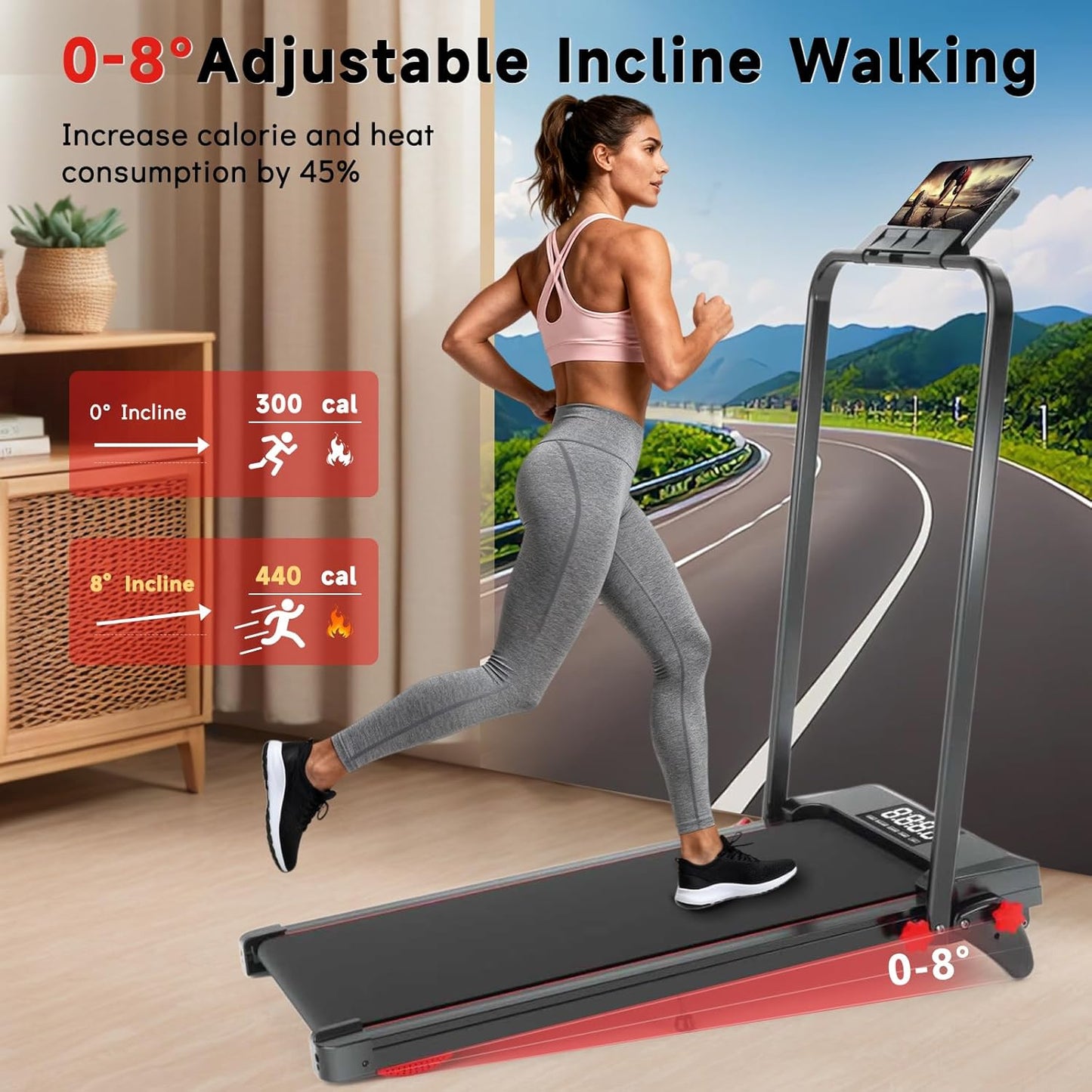 Walking Pad Treadmill - Foldable Under Desk Design with Incline & Remote Control | 7.5MPH for Home Office