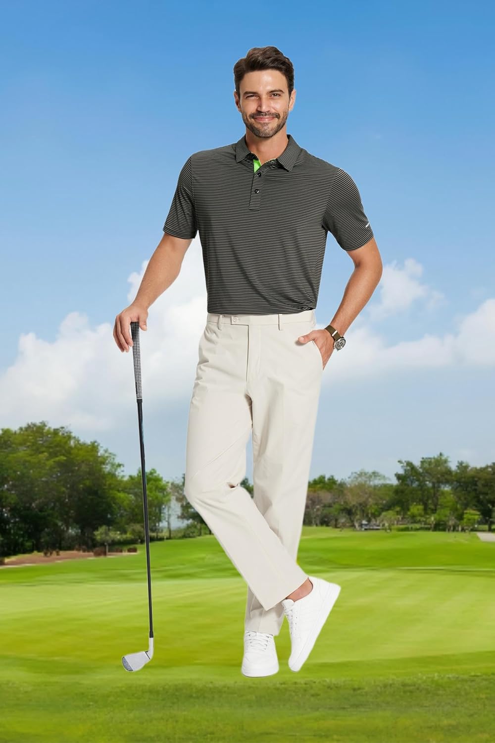 Skiennix Men's Golf Polo Shirt - Moisture-Wicking, High-Performance, Short Sleeve | Striped Casual Design