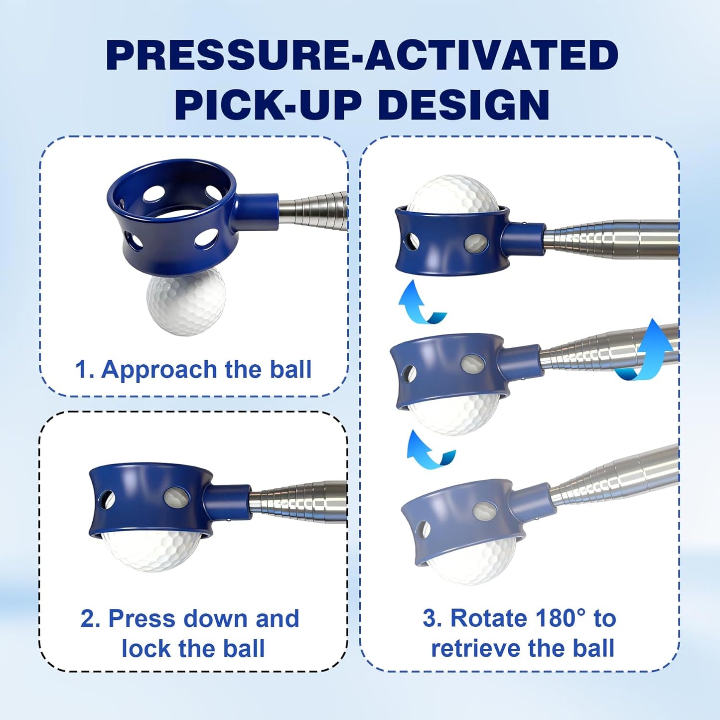 Skiennix Golf Ball Retriever - Telescopic Design for Easy Water Retrieval | Stainless Steel Shaft & Non-Slip Grip