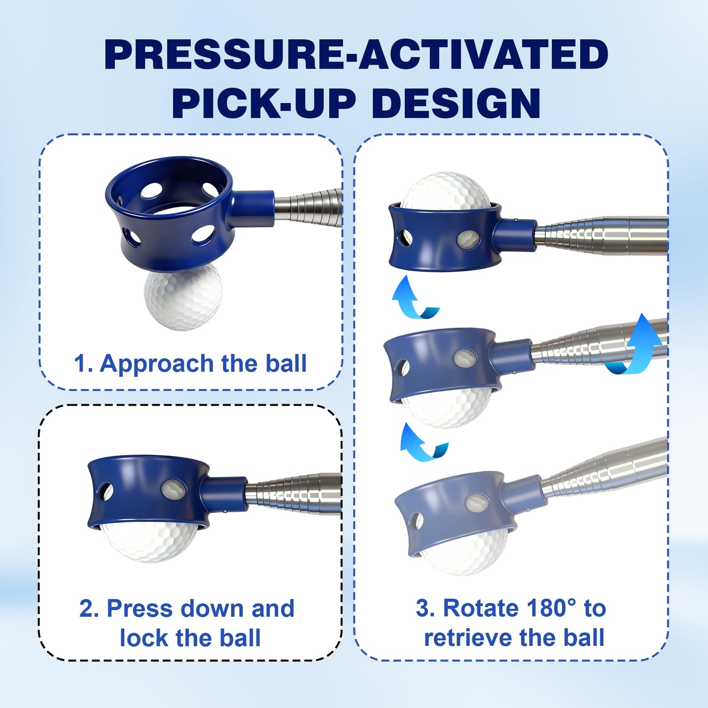 Josongslax Golf Ball Retriever Telescopic for Water, 9/12/15/20Ft GolfBall Grabber Tool, Golf Accessories Gifts for Men, Women & Golfers, Golf Balls Picker with Stainless Steel Shaft & Rubber Grip