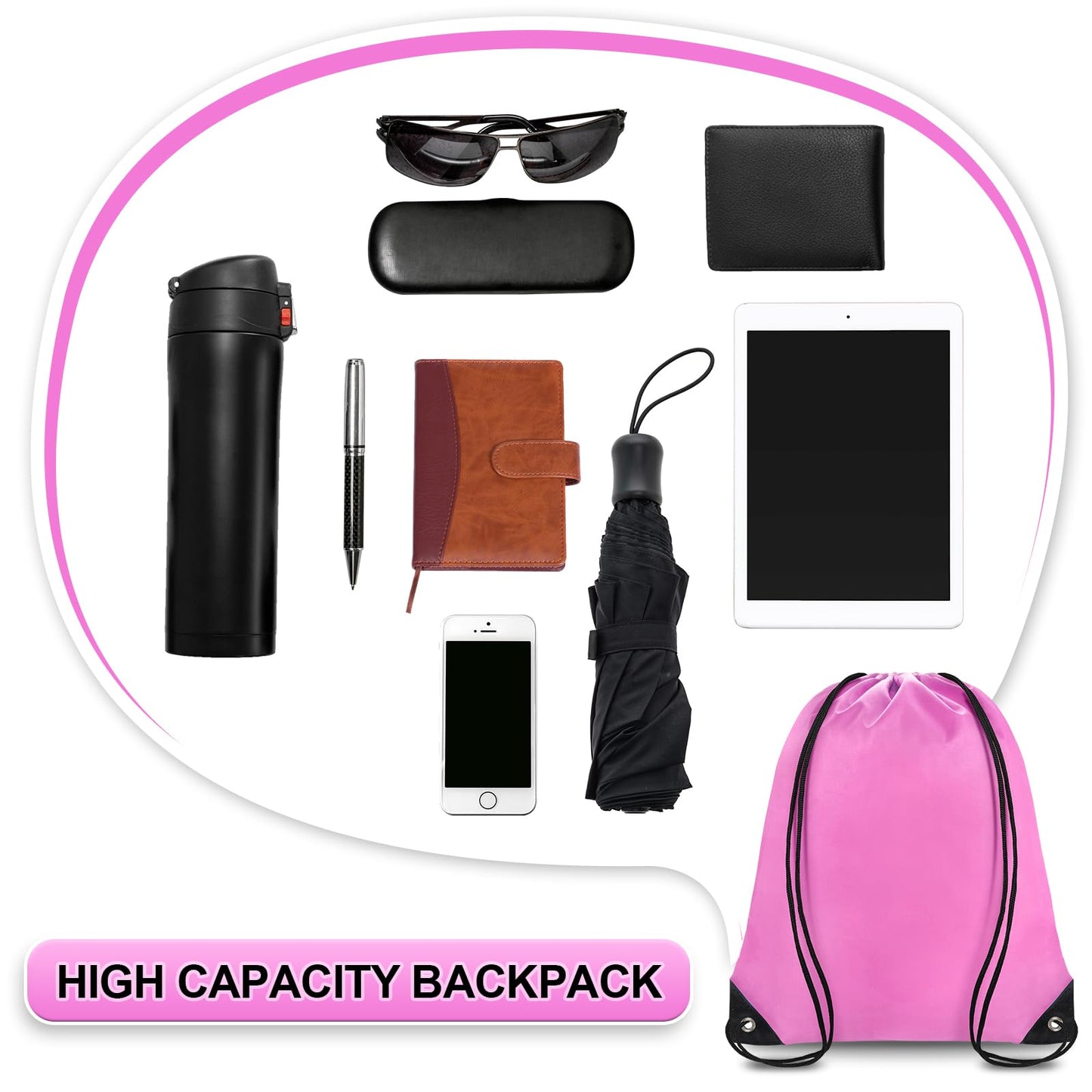 Grneric Drawstring Backpack Bulk 28 PCS Drawstring Bags String Backpack Cinch Bag Sackpack for Men Women Gym (Pink)