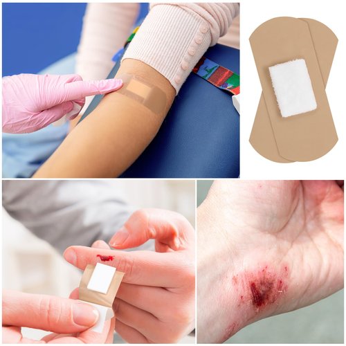 Geiserailie 200 Pcs Pressure Bandages XL for Dialysis Patients 2.83 x 1.18 Inch Pressure Adhesive Bandage Waterproof for Wound Care Absorbent Pad Thin Skin Seniors First Aid Essential