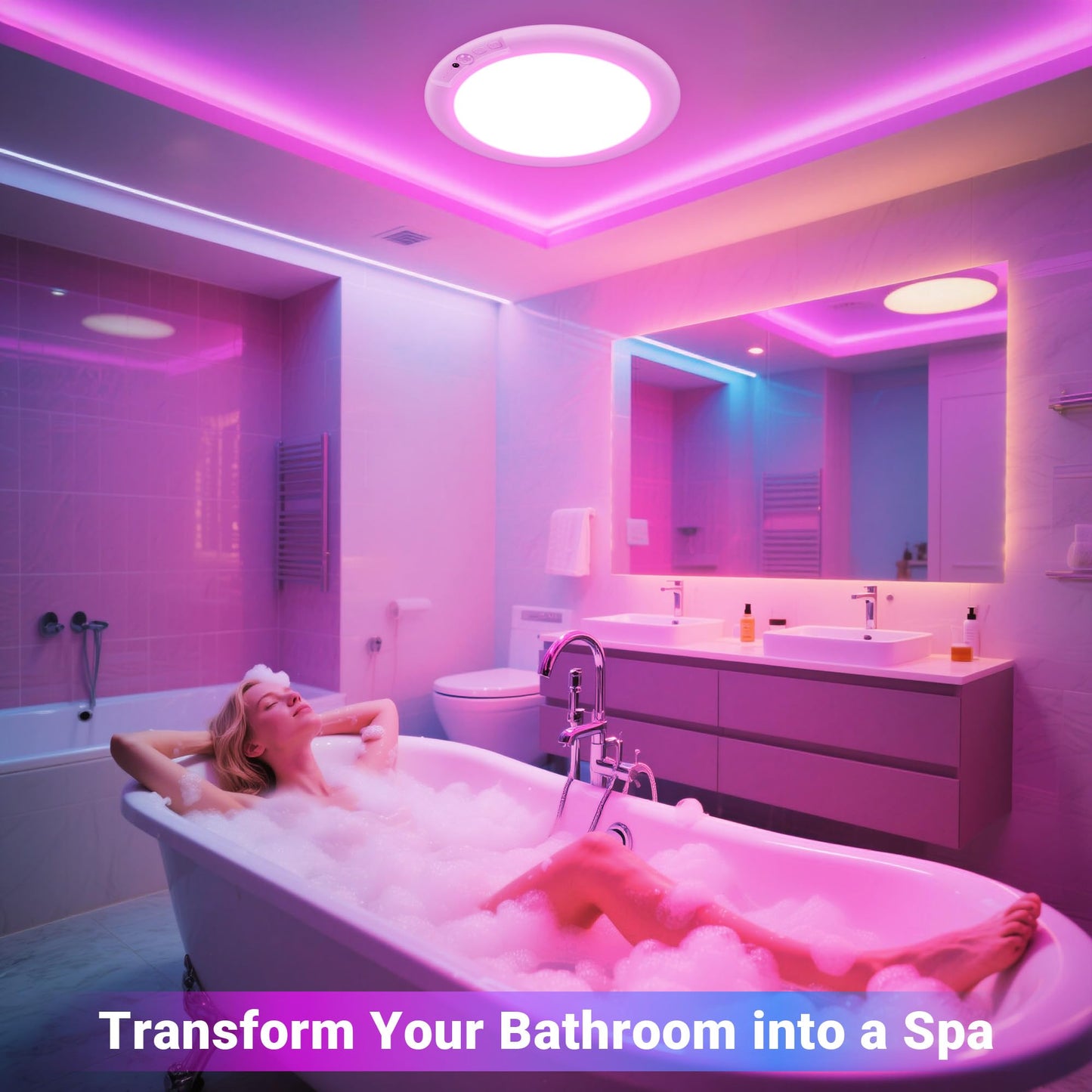 Rodalims Shower Lights for Inside Shower - 1 Pack Rechargeable Ceiling Light with Remote, Color Changing & White Timing Light, Motion Sensor Battery Powered Shower Lamp for Bathroom Closet Patio