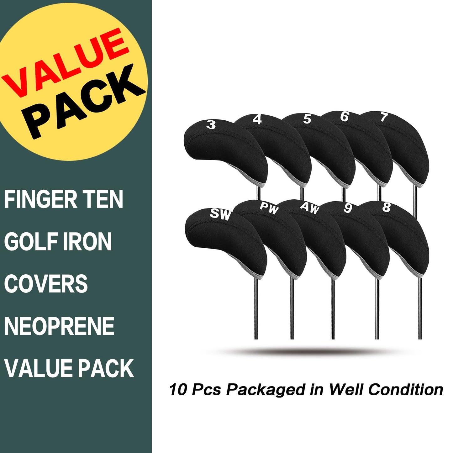 Golf Club Covers Set for Irons Neoprene Iron Head Cover Club Protector 10Pcs with/Without Top Window Accessories for Men Women (Black(Without Top Window))