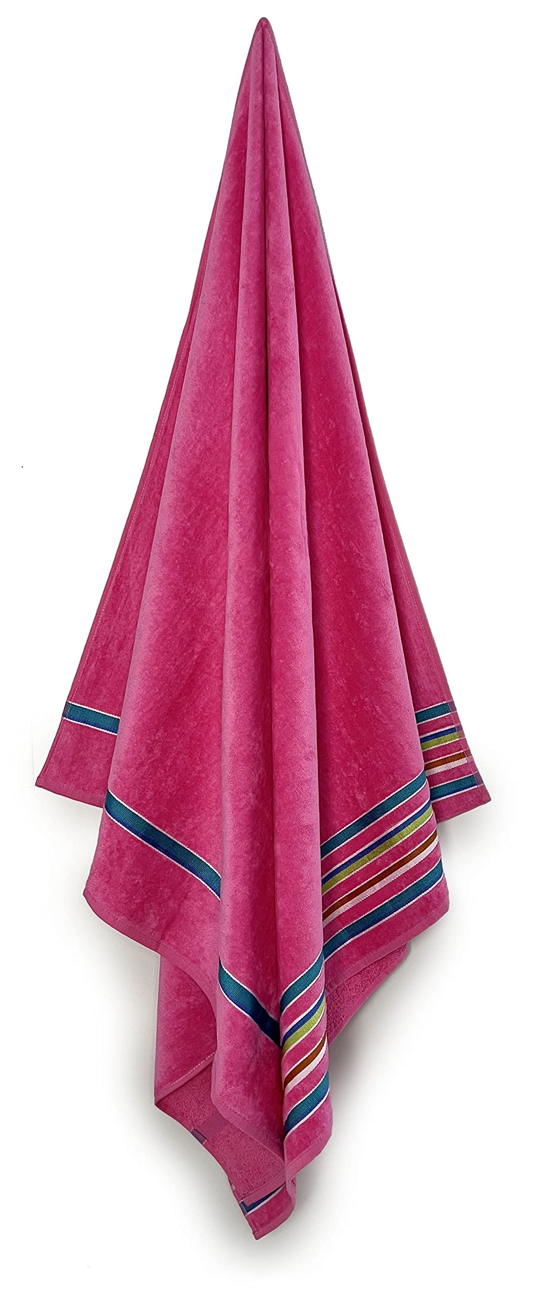 Maya Island Large Beach Resort Towel Extra Soft 36 x 70 inch Hotel Pool, SPA Style 100% Cotton Solid with Fancy Hampton Trims Pink 4 Pack