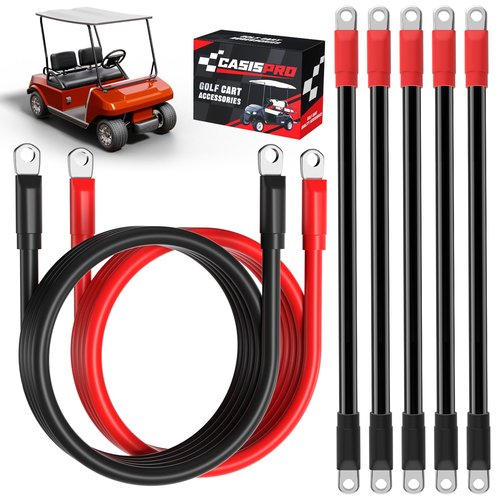 CASISPRO Upgraded 7 PCS Club Car Heavy Duty Battery Cables for Precedent & DS 1994-UP, 36&48 Volt 4 AWG Golf Cart Battery Cable Wiring Kit, Pure Copper Golf Cart Cable Set