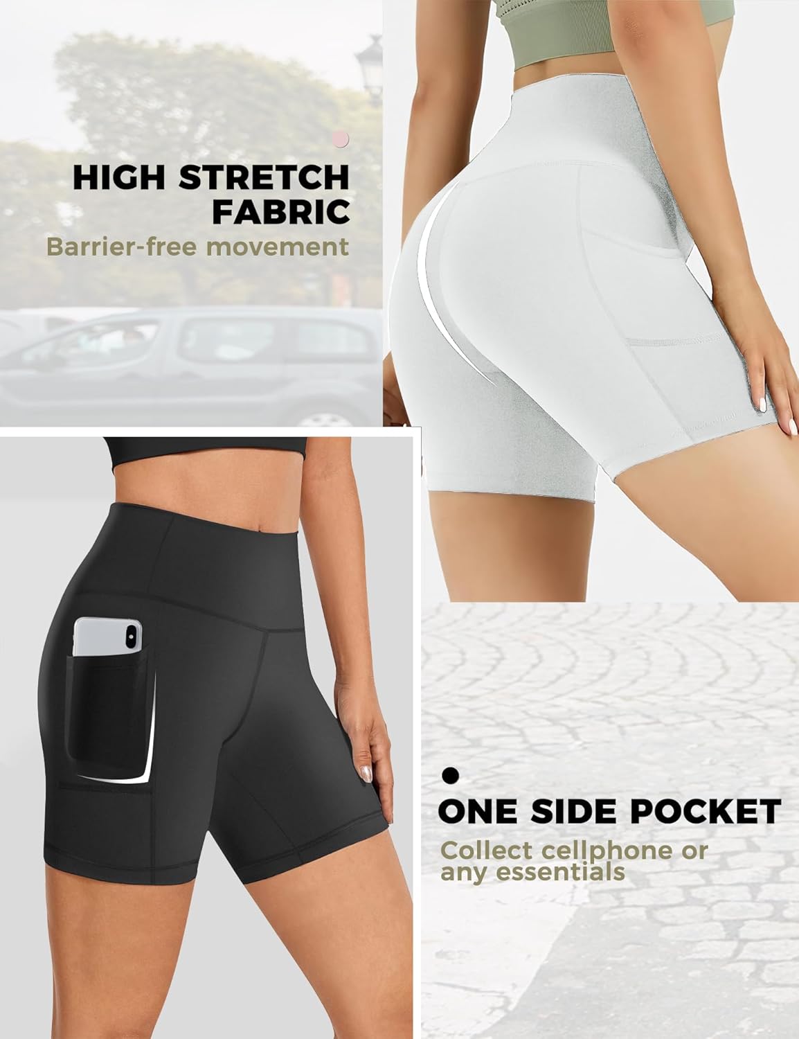 Skiennix Women's Biker Shorts - High Waisted Tummy Control with Pockets | Stretchy Spandex for Yoga & Gym