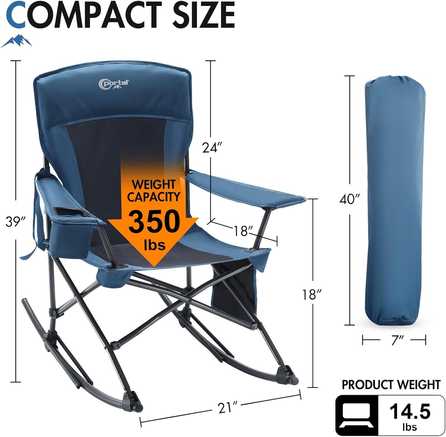 Portal Outdoor Rocking Chair - Portable Folding Rocker with Cup Holder & Carry Bag | Supports 350lbs, Midnight Blue