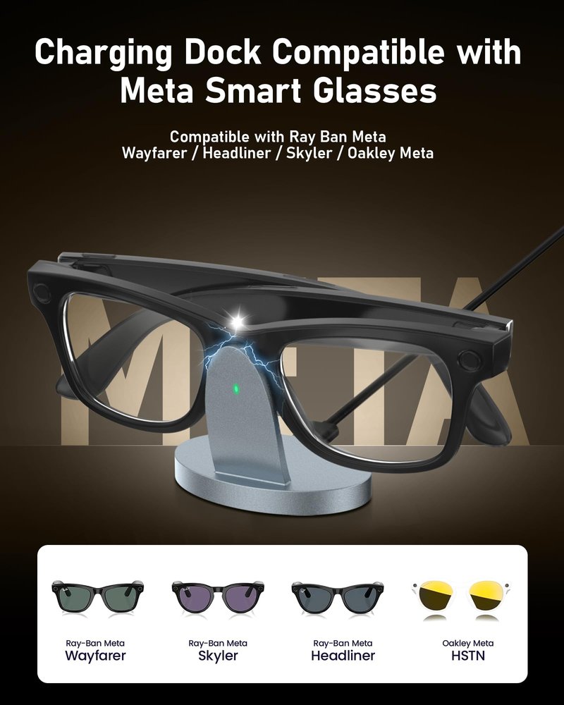 Tokismet Charging Dock Compatible with RayBan Meta Smart Glasses & Oakley Meta – LED Indicator, Safety Chip & Stable Base – Works as Charging Stand (Grey)