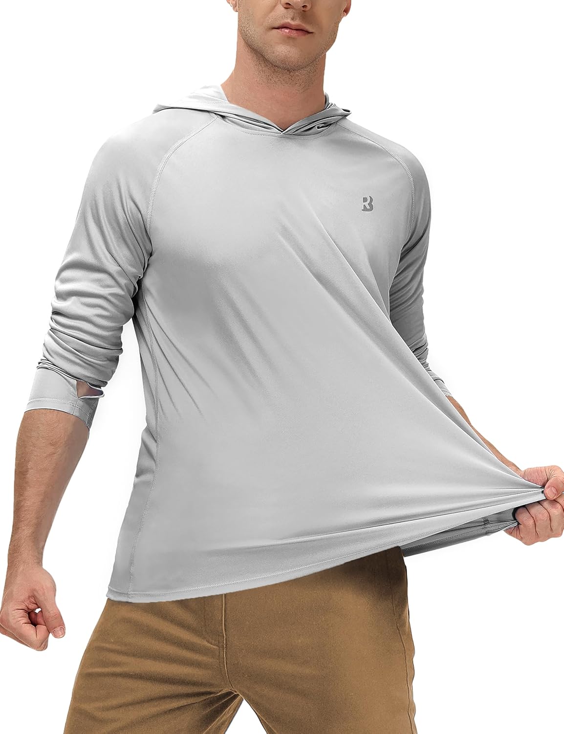 Roadbox Men's UPF 50+ Long Sleeve Sun Hoodie - UV Protection Fishing Shirt for Hiking & Running