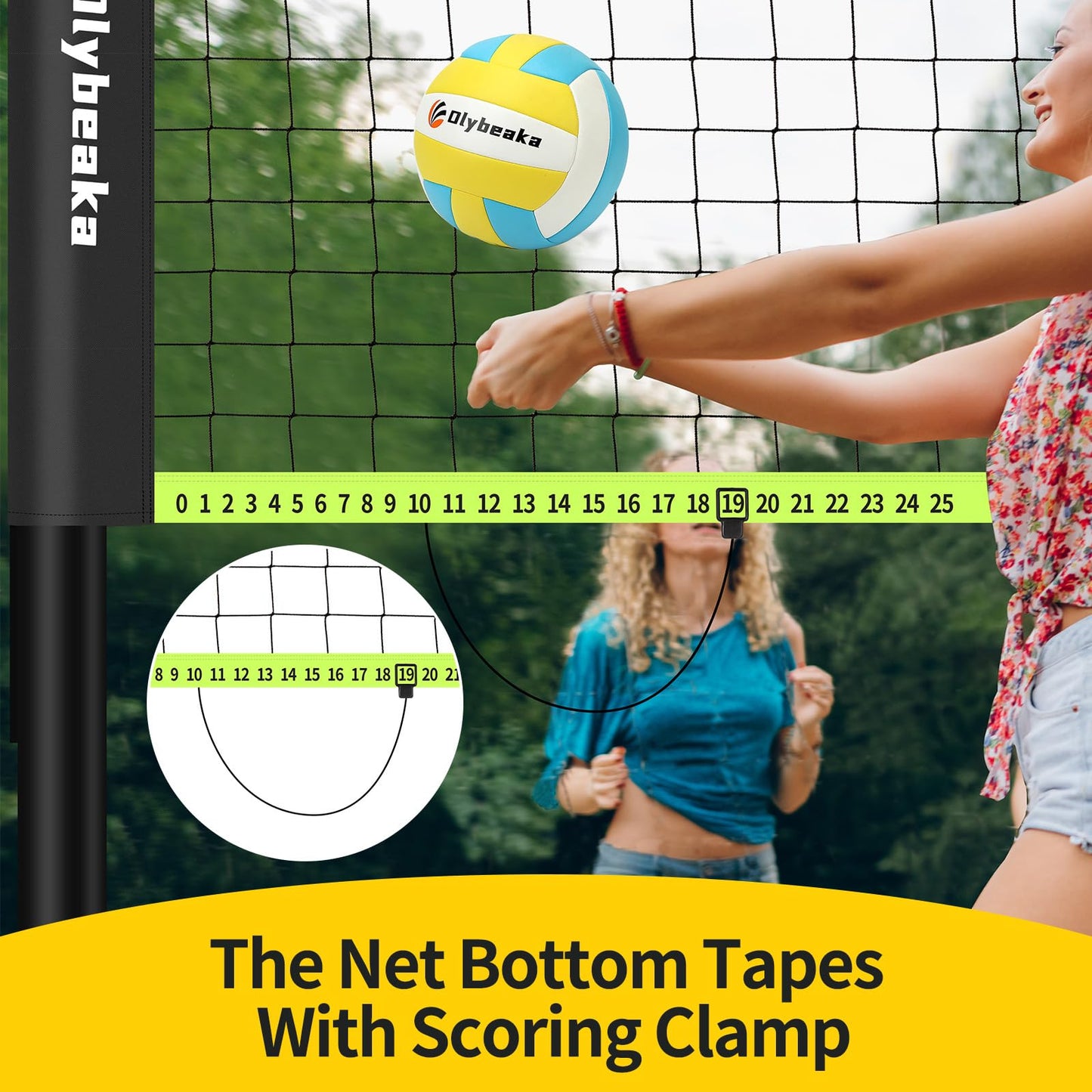 20FT Outdoor Volleyball Net Set System for Backyard Beach with Anti-Sagging Net, Iron Adjustable Height Poles, Soft PU Volleyball and Pump, Carry Bag - Instant Set Up & Durable (Black and Green)