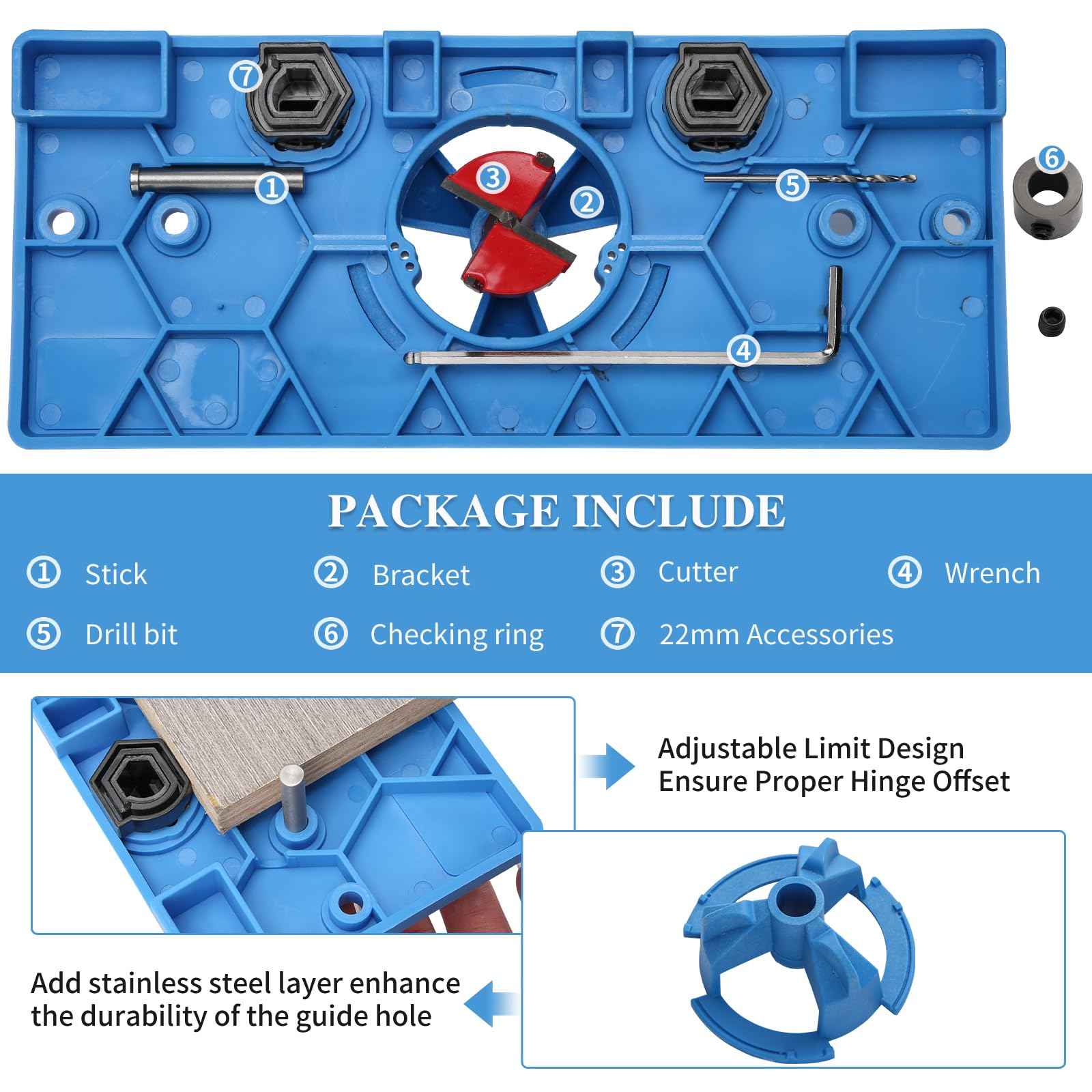 35mm Hinge Jig Concealed Hinge Hole Saw Jig Higne Drilling Jig Hole Guide Woodworking for Kitchen Cabinet Door Hinge