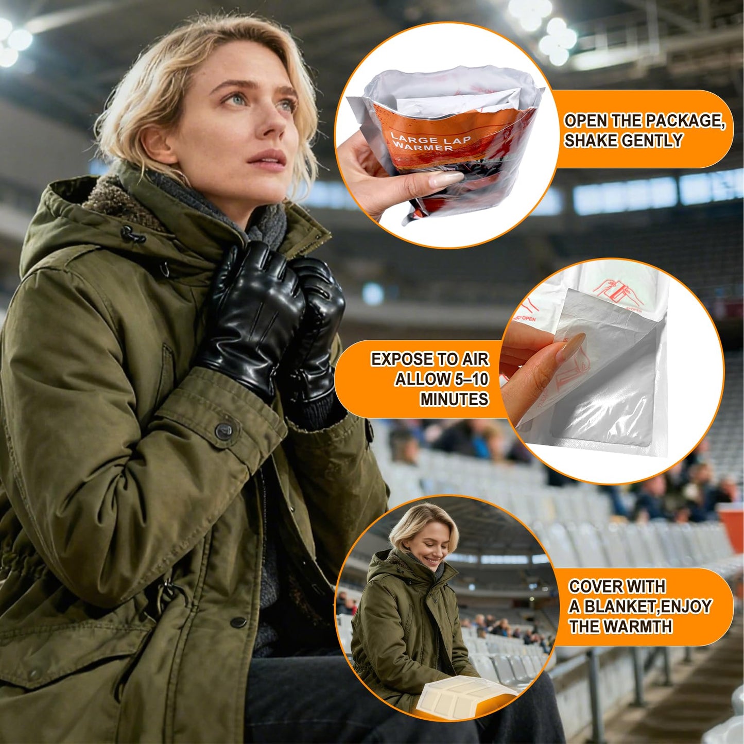 16" x 12" Extra Large Lap Warmers, Up to 12 Hours of Long Lasting Heat, Disposable Body Warmers for Football Games, Camping, Cold Weather and Temporary Emergency, Single Use, Air Activated – 6 Pack