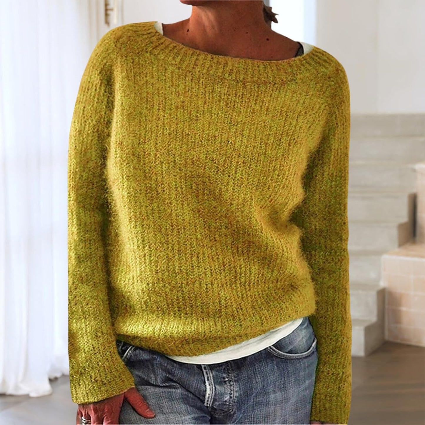 Skiennix Women's Casual Crewneck Pullover | Long Sleeve Ribbed Knit Sweater in Fall Colors
