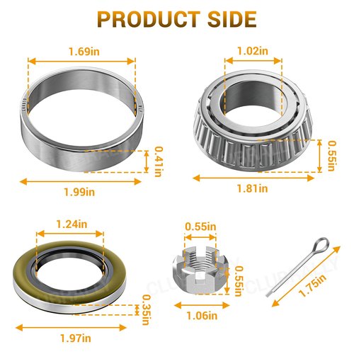 CLUBRALLY 2 Set EZGO TXT Golf Cart Front Axle Wheel Hub Bearings & Seal G&E 1976-UP, OEM#50892-G1, 25146-G1