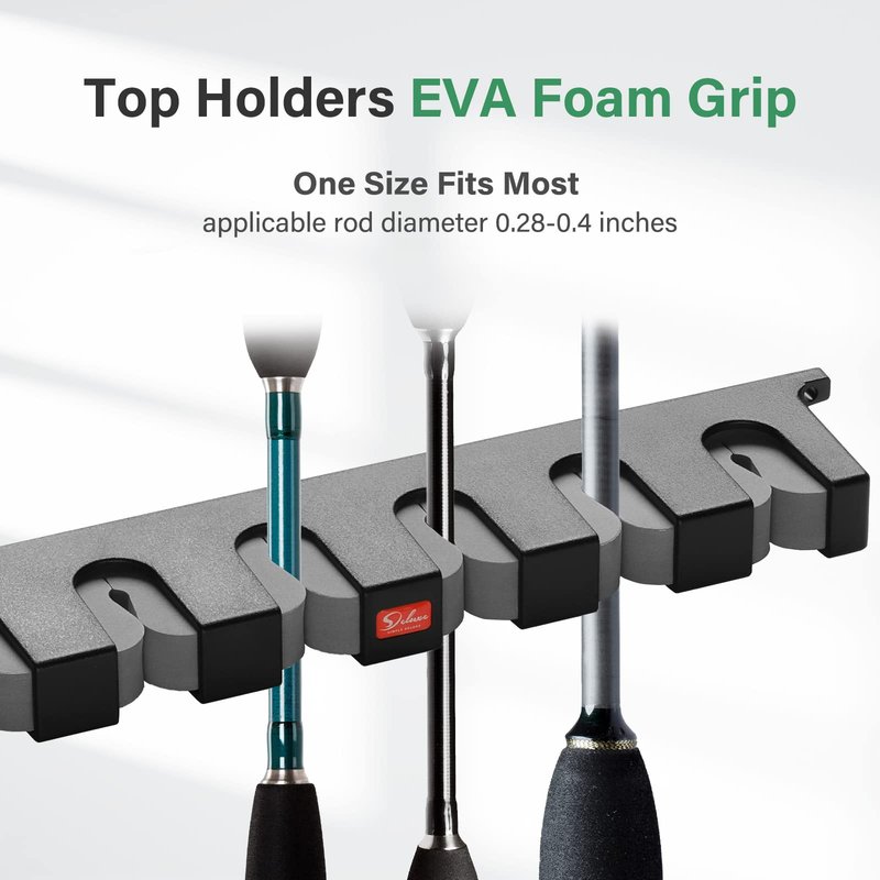Simple Deluxe Vertical Fishing Rod Holders Wall-Mounted – Fishing Rod Rack, Great Fishing Pole Holder & Rack for Garage, Store 6 Rods or Combos in 13.6 ", 1 Pair Vertical Pole Racks Grey